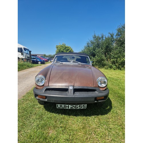 15 - MGB Sports Roadster, brown with dark Mohair soft top, Reg UUH 265S, 1st registered 20/03/1978, 4 spe... 