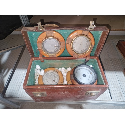 5552 - 1 x vintage leather case containing a quantity of magnetic compasses for use with Tangent galvanomet... 