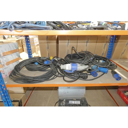 6065 - A quantity of various electrical leads - mainly 240v Ceeform plugs - Contents of 1 shelf