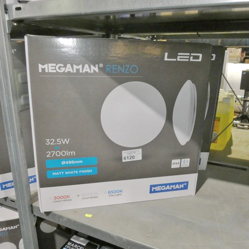 6120 - 2 x Megaman Renzo LED round lights diameter approx 496mm - 4000k cool white