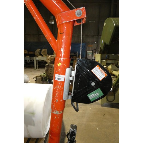 6216 - A large red / black metal wheeled man lifting frame by Land and Marine Products Ltd with a UCL Safet... 