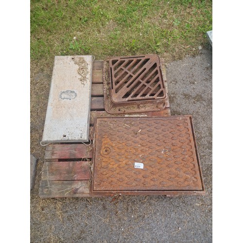 6306 - 3 x various manhole/drain covers, contents of 1 pallet