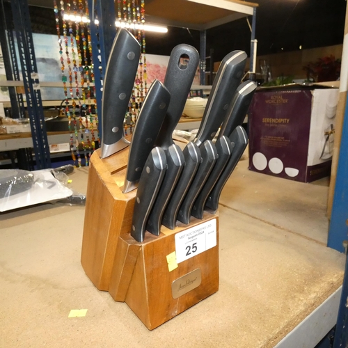 25 - 1 x wooden knife block and 11 knives