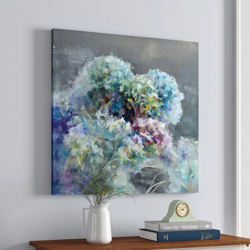 140 - 1 x art print on canvas approx 76 x 76cm - Abstract hydrangea dark by Danhui Nai RRP £61