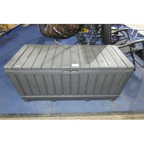 275 - 1 x Keter black plastic garden storage box approx 127 x 53 x 59cm high. Please note this box has a s... 