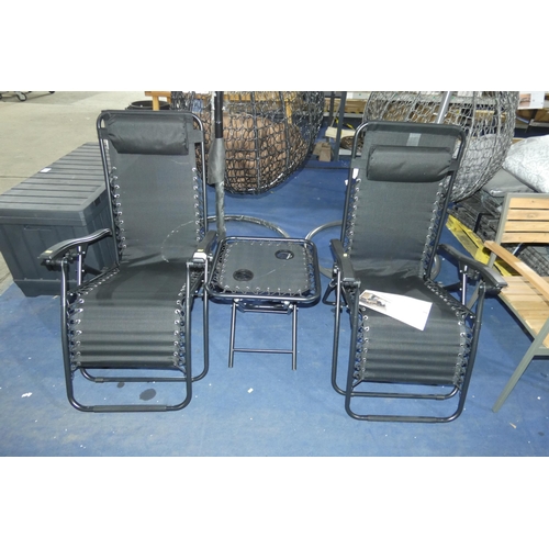 276 - 2 x Northside 90cm long reclining sun loungers / chaises with a small matching table RRP £108