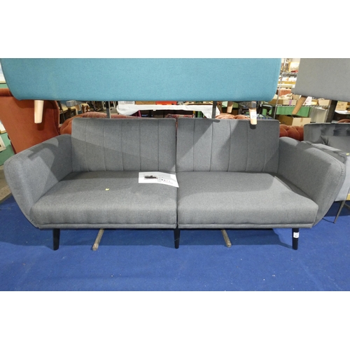 305 - 1 x Gaugain three seater grey upholstered click / clack type sofa bed RRP £339