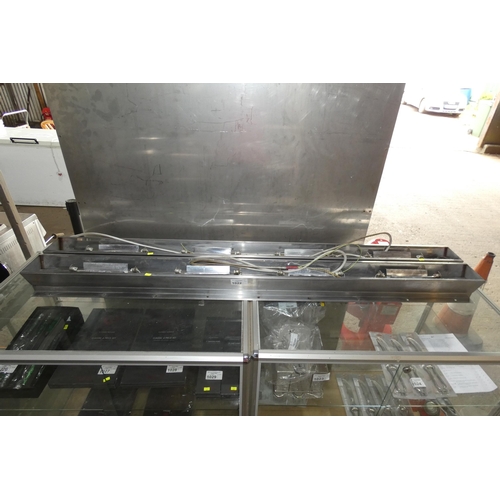 1022 - 2 x commercial stainless steel under shelve mounted heated gantry units approx 174x13cm each, requir... 