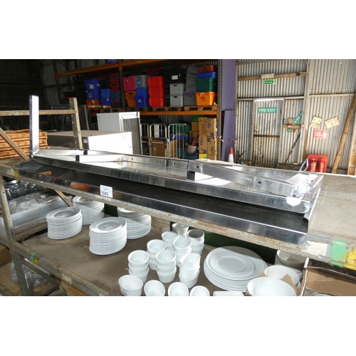 1043 - 2 x commercial stainless steel catering type wall mounted shelves approx 130 in length