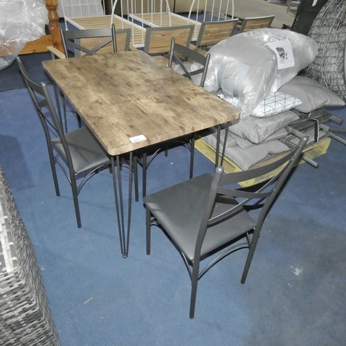 271 - 1 x wood effect garden dining table approx 110 x 70cm and 4 x black metal framed chairs. Please note... 