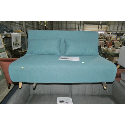 304 - 1 x Etelvina two seater teal upholstered click /clack type sofa bed RRP £429