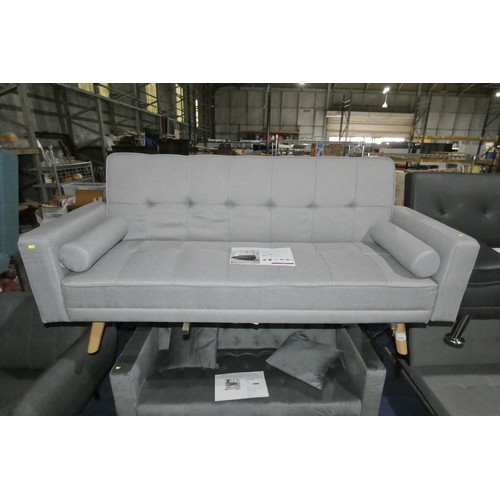 306 - 1 x Ganta three seater light grey upholstered click / clack type sofa bed RRP £249