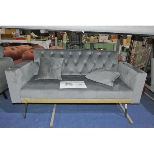 307 - 1 x Shubhika two seater grey / gold upholstered click /clack type sofa bed