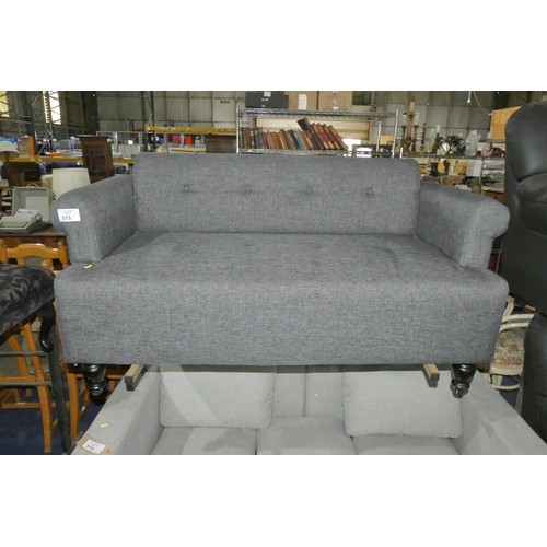 315 - 1 x grey upholstered two person sofa approx 135cm wide