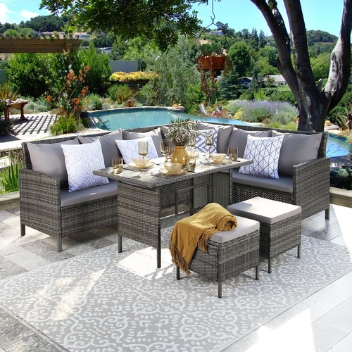 272 - An Adidev synthetic rattan 9 person garden seating group with cushions RRP £629