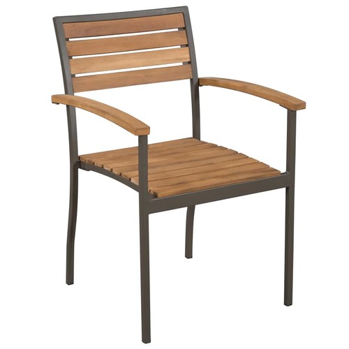 277 - 4 x metal framed stacking garden chairs with wooden slat backs / seats. Please note that one of the ... 