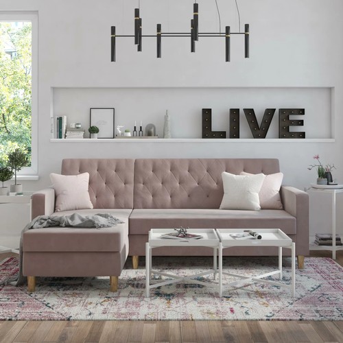 301 - A Cosmo Living Blush Velvet upholstered two piece sofa / chaise RRP £589