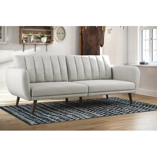 305 - 1 x Gaugain three seater grey upholstered click / clack type sofa bed RRP £339