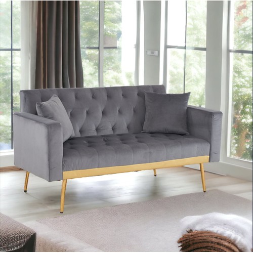 307 - 1 x Shubhika two seater grey / gold upholstered click /clack type sofa bed