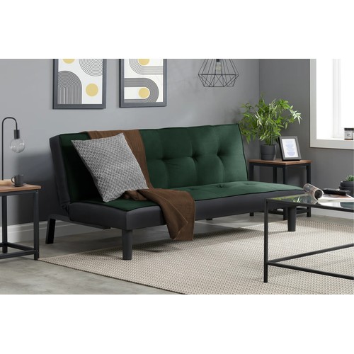 310 - 1 x three seater green / black upholstered click /clack type sofa bed by 17 Stories RRP £149