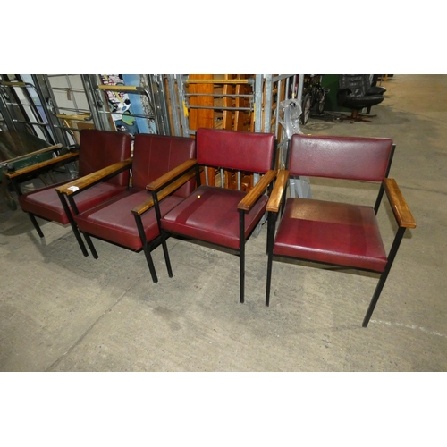 2059 - 4 x burgundy upholstered office reception type chairs