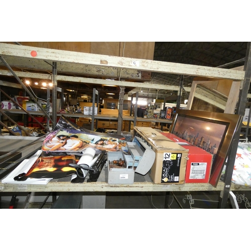 2084 - A quantity of various items including a metal tool box, 2 x artificial Christmas trees, 1 x Velbon t... 