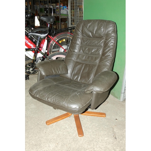 2100 - 1 x brown upholstered reclining swivelling armchair