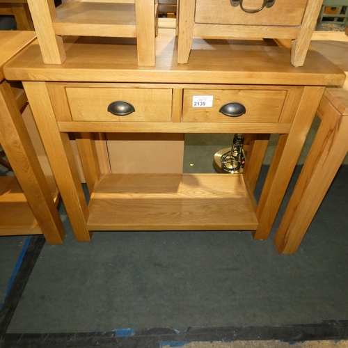 2139 - 1 x Oak hall table with 2 drawers below approx 100cm wide