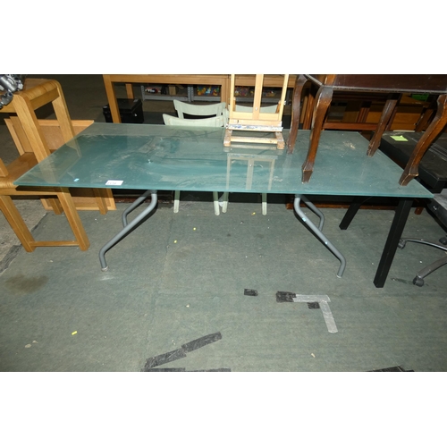 2170 - 1 x rectangular dining type table with opaque glass top approx 180 x 85cn