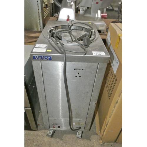 1113 - A commercial stainless steel mobile single cavity plate warmer by Victor - trade  Tested Working