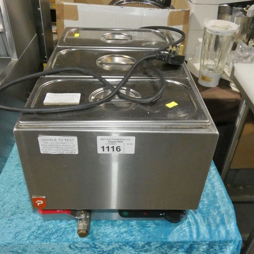 1116 - A commercial stainless steel 3 pot Bain Marie by Parry type 1885fb - trade