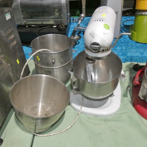 1131 - A commercial counter top food mixer by Kitchen aid in white with 4 non fitting bowls & no attachment... 