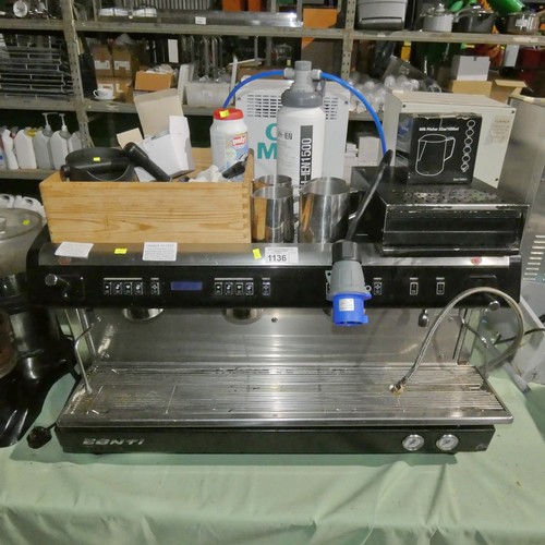 1136 - A large commercial stainless steel 3 group coffee machine by Conti type Xone, comes with coffee hand... 