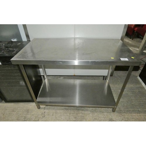 1140 - A commercial stainless steel catering type table with shelf beneath approx 120x60cm