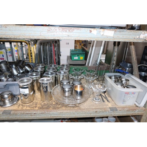 1052 - A large quantity of various stainless steel catering type items, teapots, milk jugs, sugar bowls etc... 