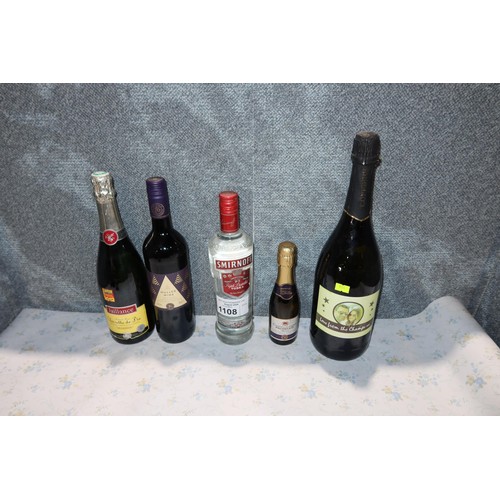 1108 - 5 bottles including Smirnoff vodka, Prosecco etc, please see pictures for more details