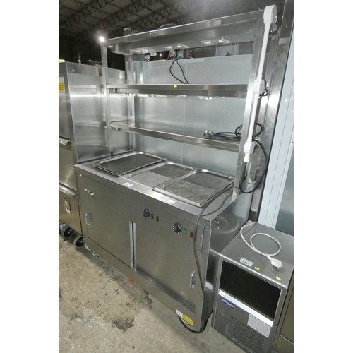 1144 - A commercial stainless steel heated 2 door cabinet with a 2 shelf gantry & Bain Marie above, please ... 