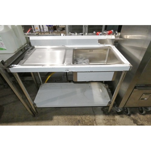 1146 - A stainless steel single bowl sink unit with draining board to the left by Diaminox type 11117 appro... 