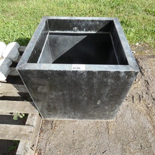 2650 - A large square metal garden planter