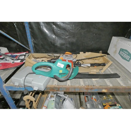 2004 - 1 x Terratek long reach hedge trimmer 240v - appears unused, 1 x Bosch hedge trimmer 240v - requires... 