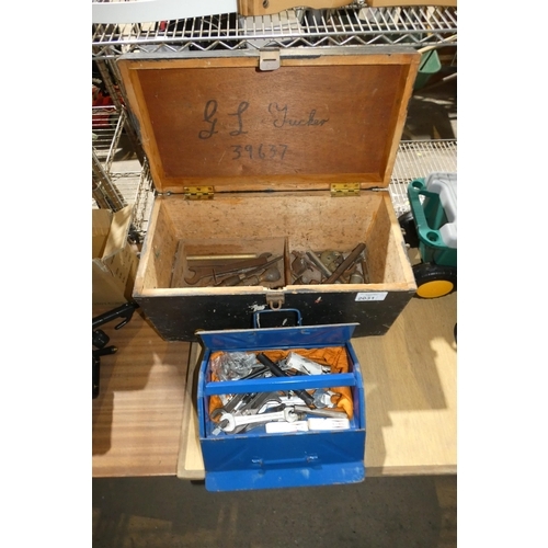 2031 - 1 x wooden tool box and 1 x metal tool box both containing a quantity of various tools