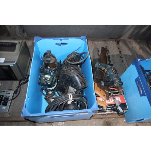 2022 - A quantity of various items including several submersible pumps, a Bosch drill 240v, a Bosch sander ... 