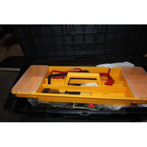 2026 - 2 x black plastic tool boxes containing a quantity of various hand tools. Not practical to list in d... 