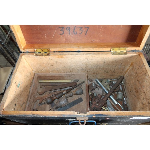 2031 - 1 x wooden tool box and 1 x metal tool box both containing a quantity of various tools