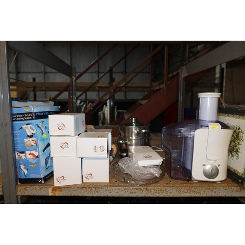 2115 - A quantity of various household items including games, crockery, 1 x domestic steam cleaner 240v, 1 ... 