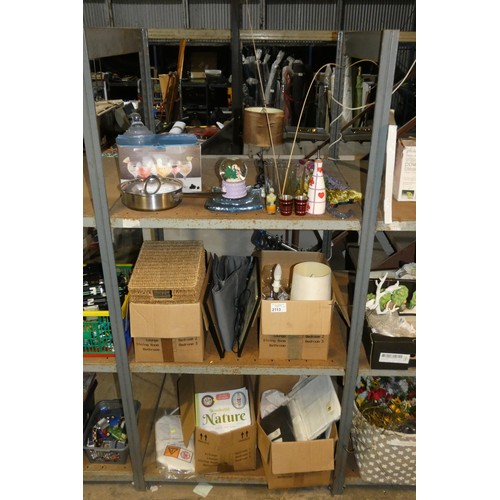 2113 - A quantity of various household items including table lamps, a basket etc. Contents of 1 bay / 3 she... 