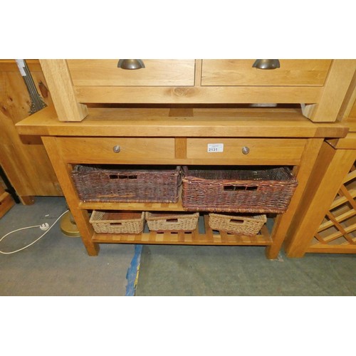 2131 - 1 x Oak Hall table with 2 drawers and 5 baskets below approx 122cm wide