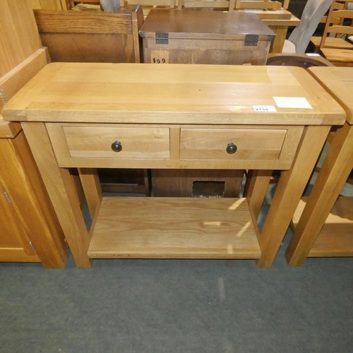 2135 - 1 x Oak hall table with 2 drawers below approx 100cm wide. Please note that this table requires repa... 