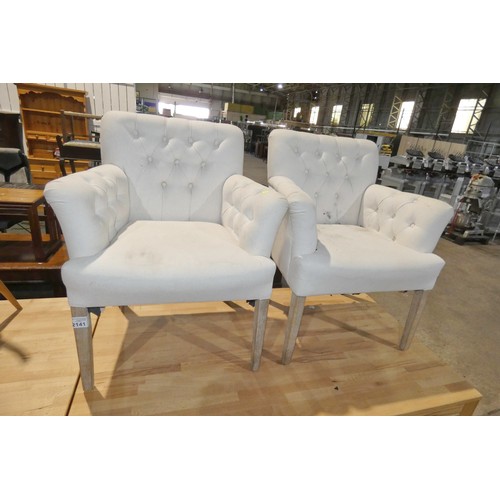 2141 - 2 x light upholstered button back chairs