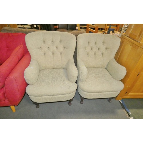 2157 - 2 x light upholstered button back chairs